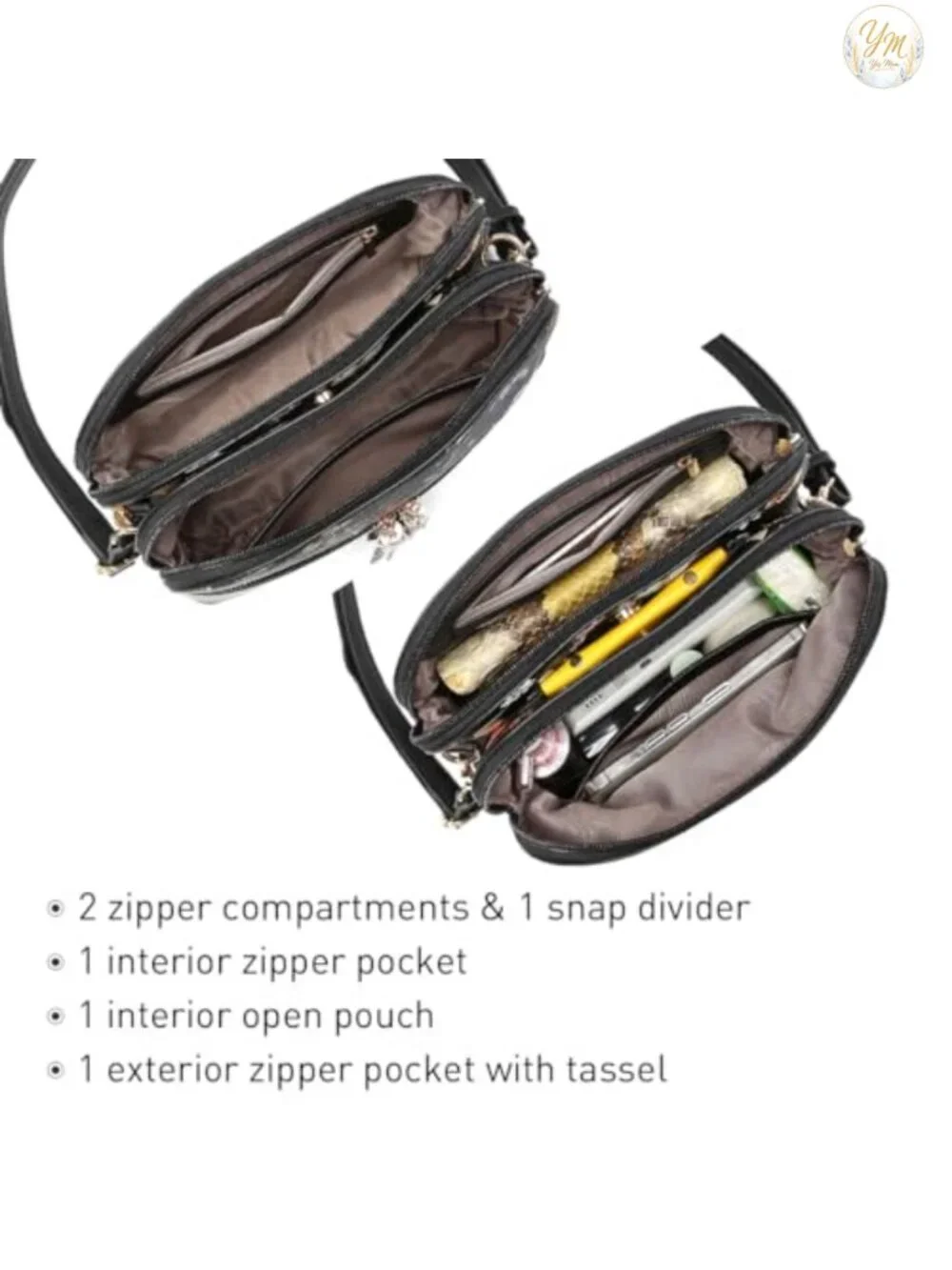 Vegan Leather Crossbody Bag with Tassel Zipper Pocket Multi Pockets Travel